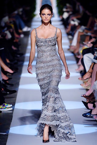 gray lace fitted gown