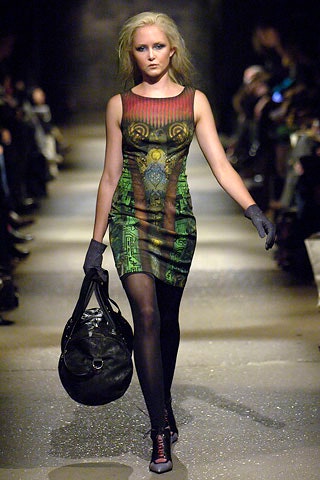 green cotton sleeveless high-neck fitted printed mini dress