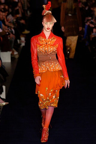 red orange pleated dress