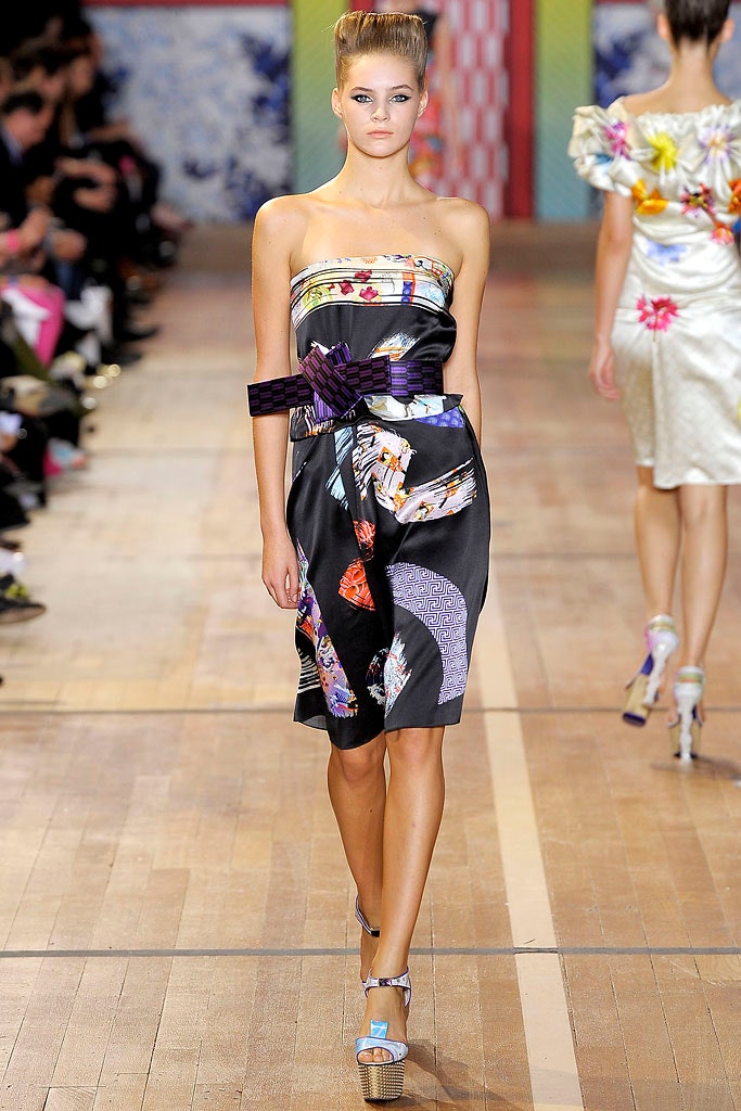 black multi-colored strapless dress