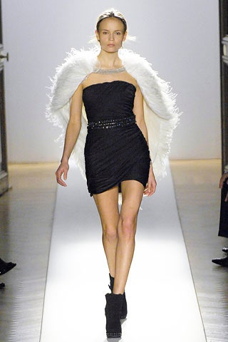 black mini dress with white cape