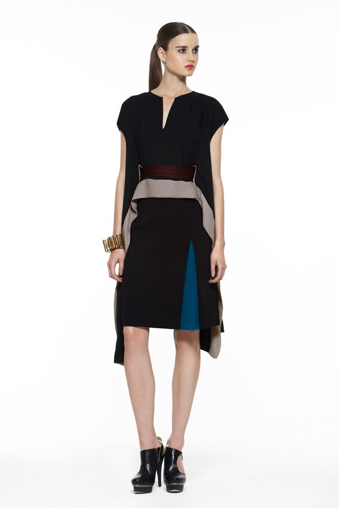 black beige blue color-blocked dress