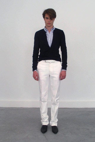 blue cotton long-sleeve collared fitted shirt