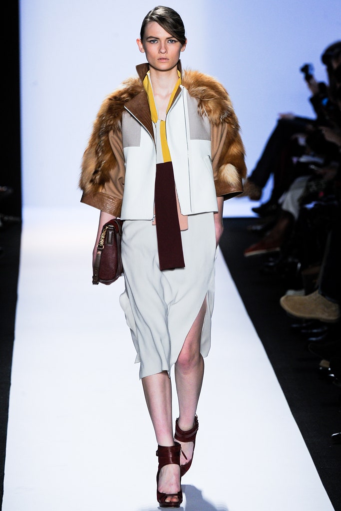 brown leather long-sleeve structured color-blocked jacket