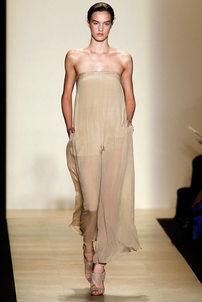 beige sheer strapless jumpsuit