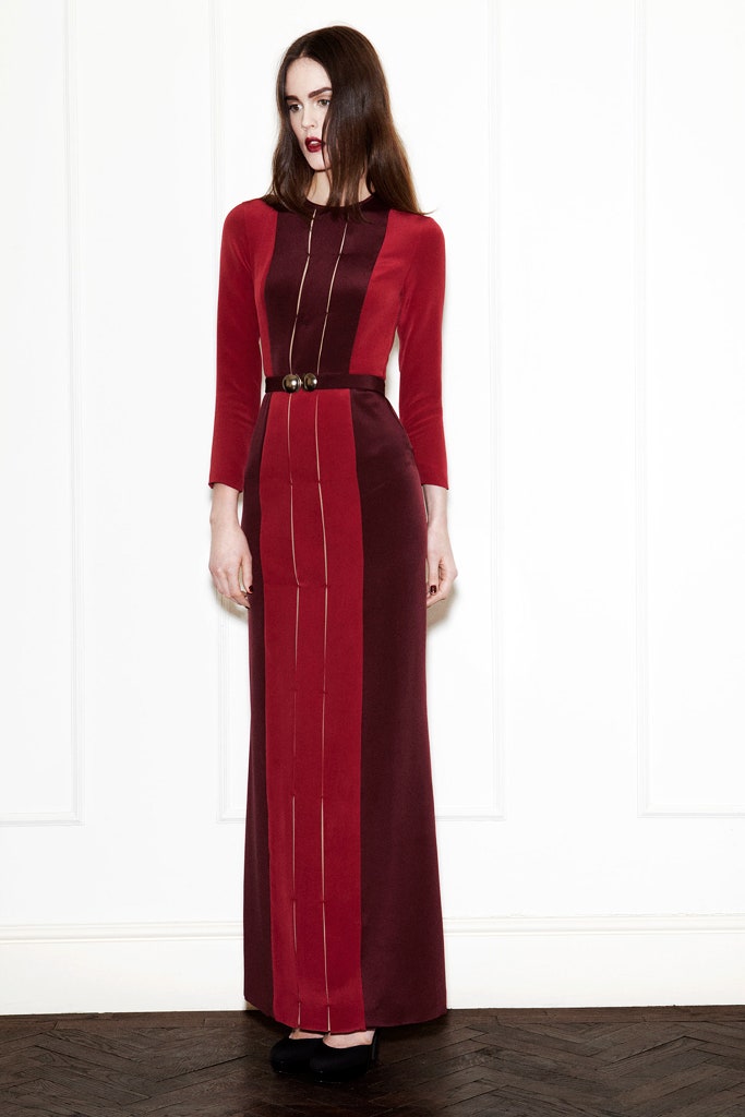 fitted red silk gown