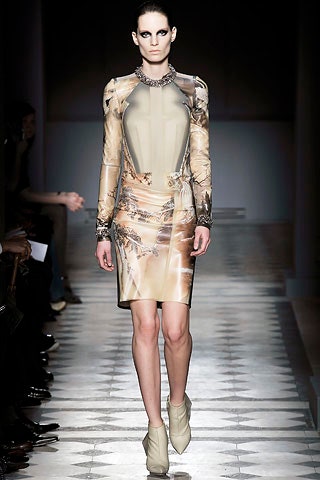 beige multi-printed fitted dress