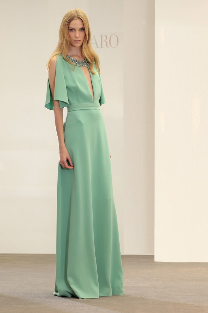 fitted green silk gown