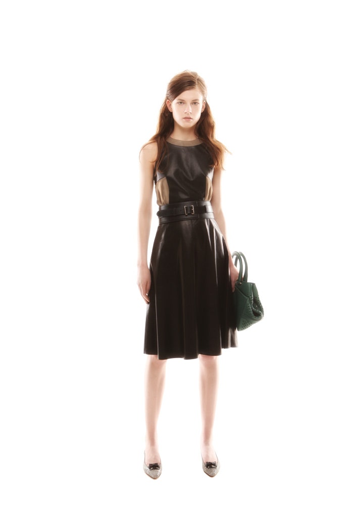 black leather sleeveless dress