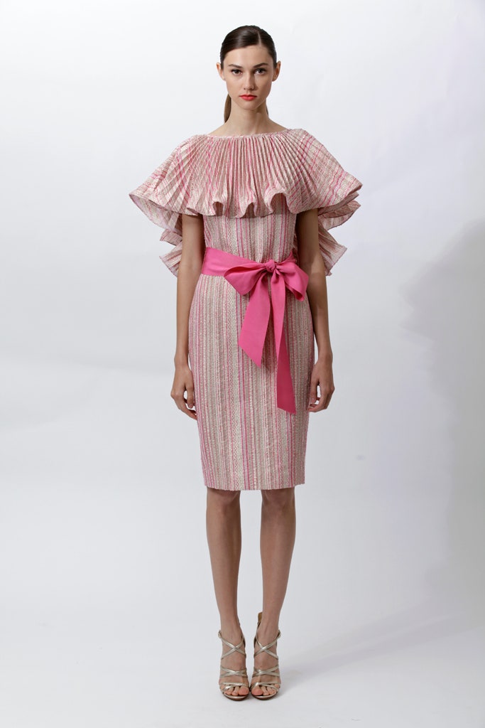 pink ruffled midi dress