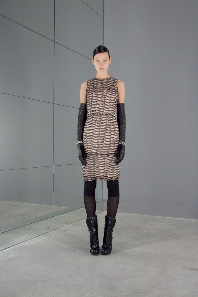 fitted brown pleated dress