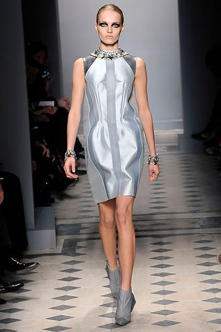 fitted gray silk mini dress