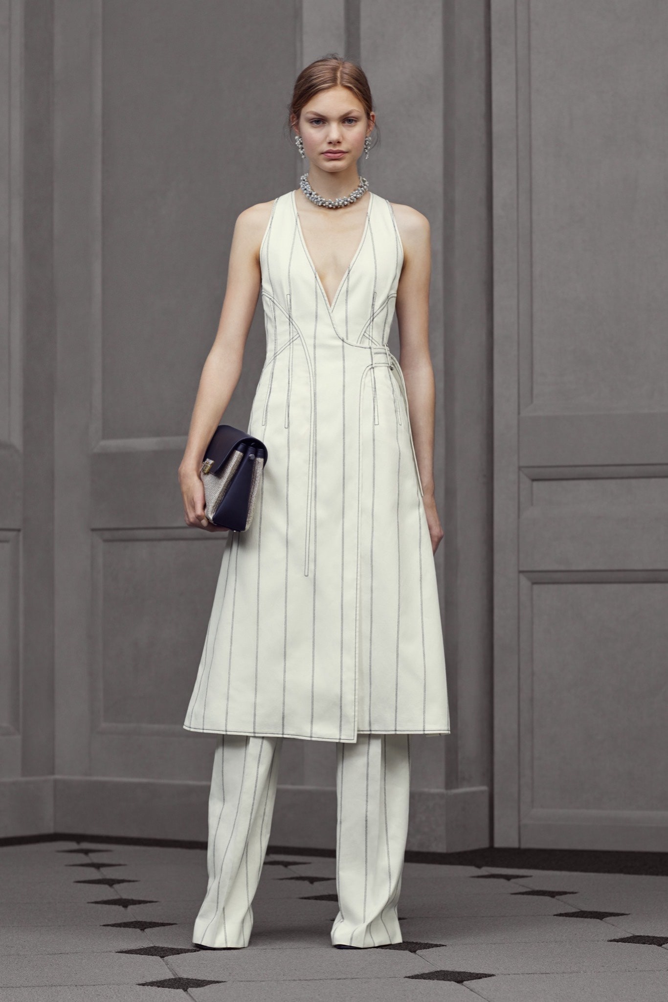 white striped midi dress with pants