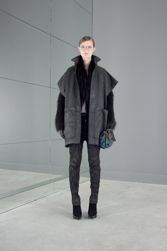 black leather collared relaxed layered coat