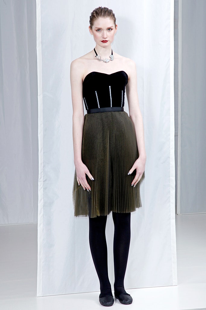 strapless pleated velvet tulle dress