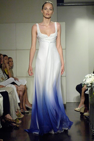 white and blue flowing gown