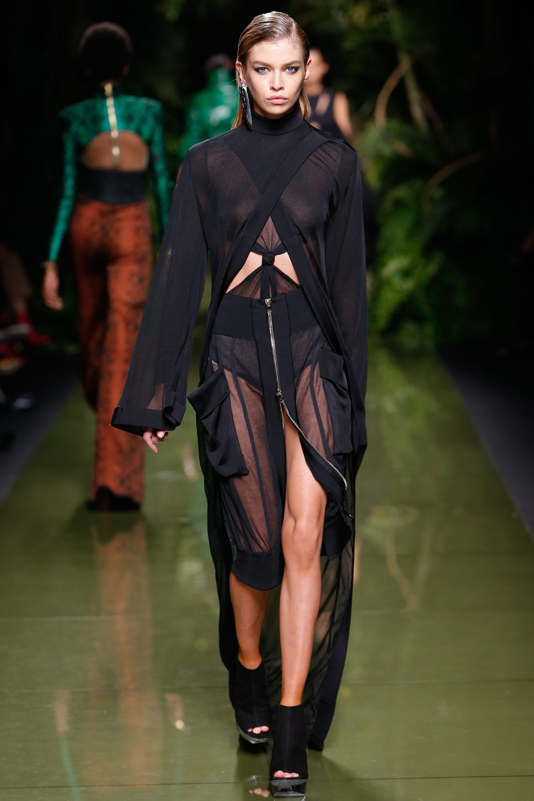 black sheer long-sleeve dress
