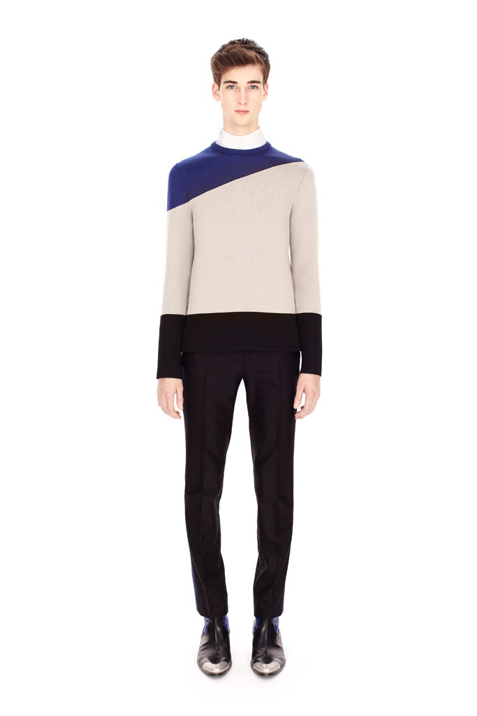 color-blocked fitted top with tailored pants