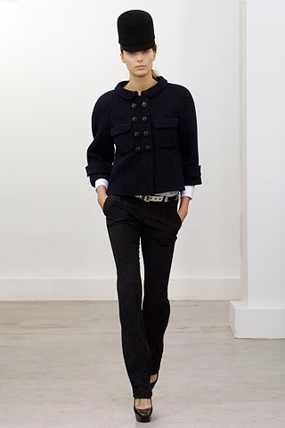 black structured jacket and tailored pants
