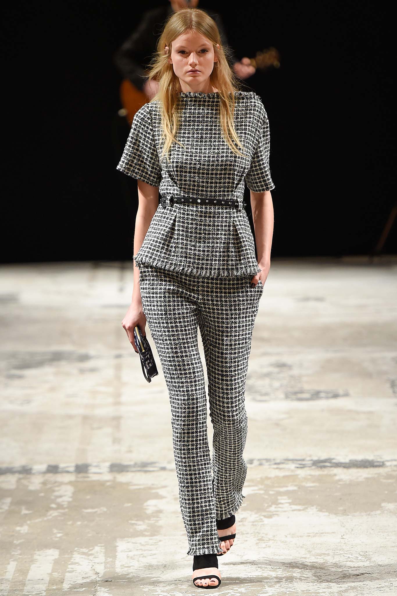 black and white fitted top and pants