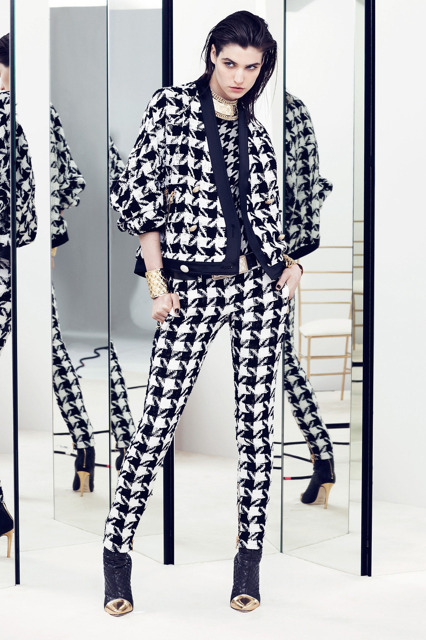 black and white printed jacket and pants