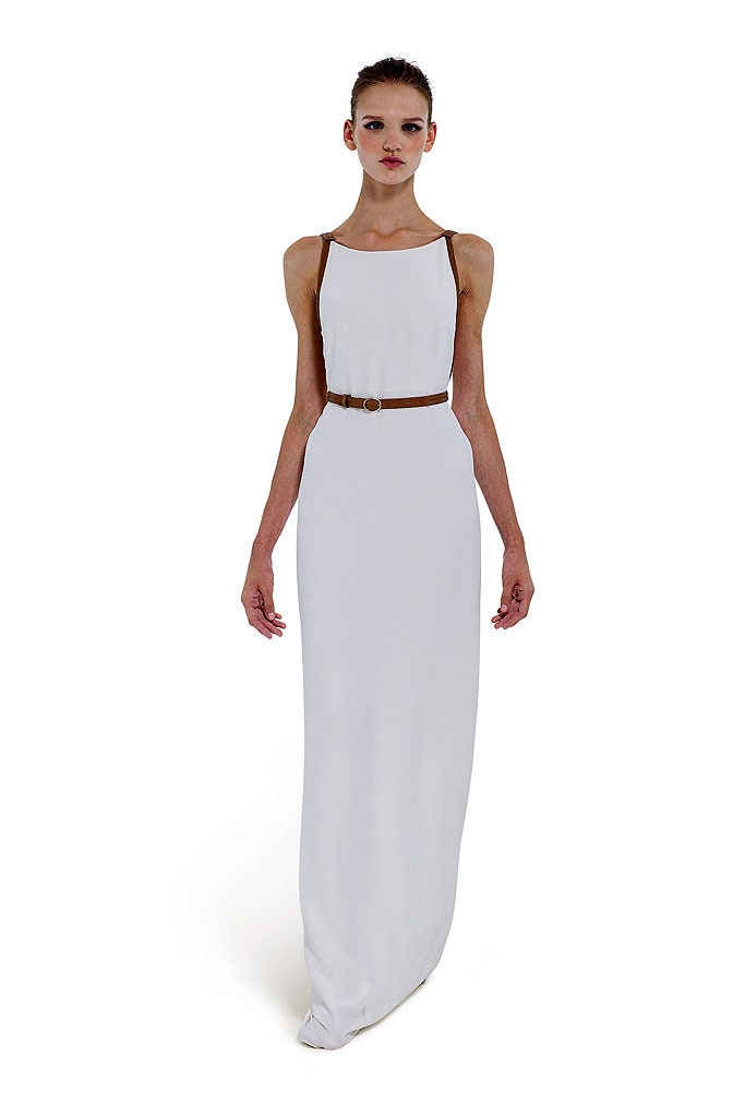 white silk sleeveless gown