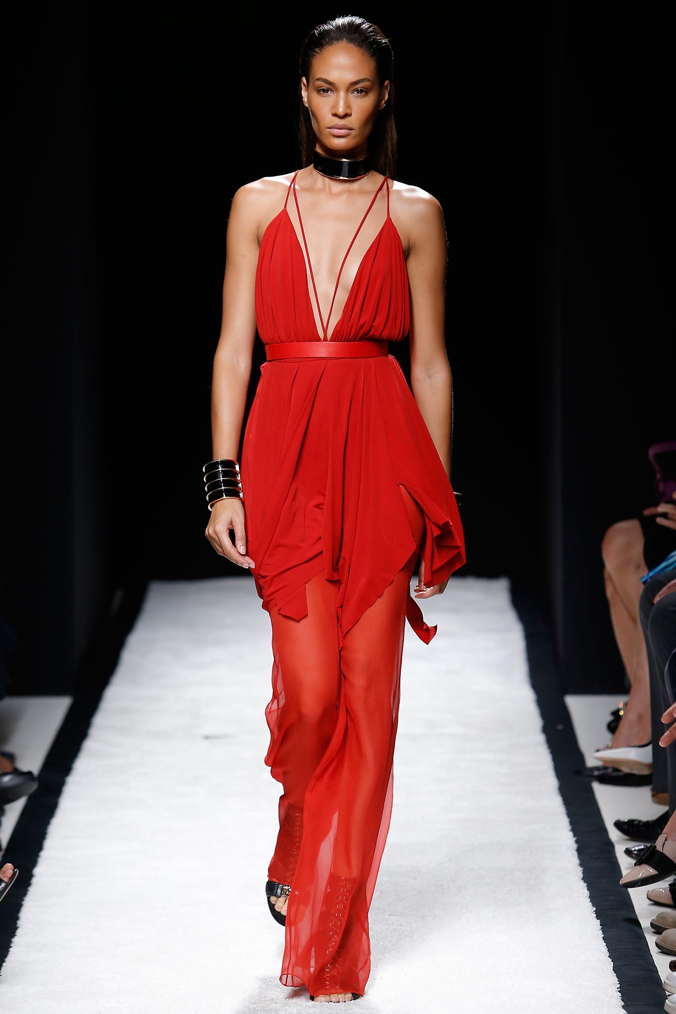 red silk sleeveless gown