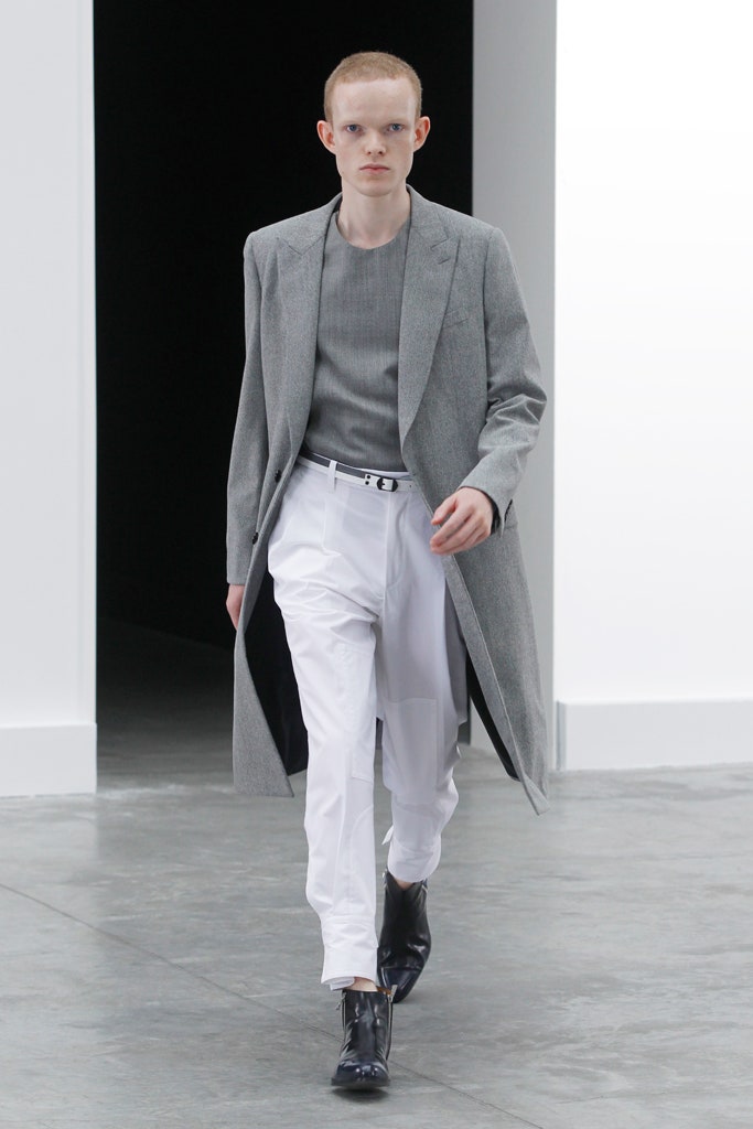 gray tailored coat with fitted top