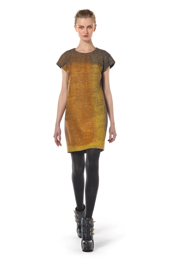 gold silk fitted mini dress