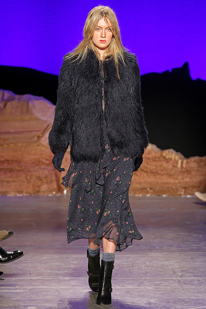 black faux-fur coat and dress