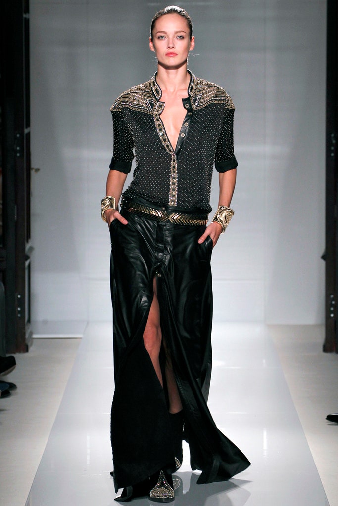 black silk fitted top and skirt