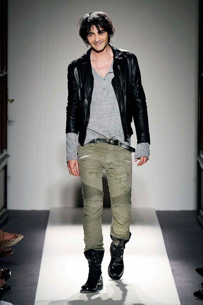 green denim slim distressed pants
