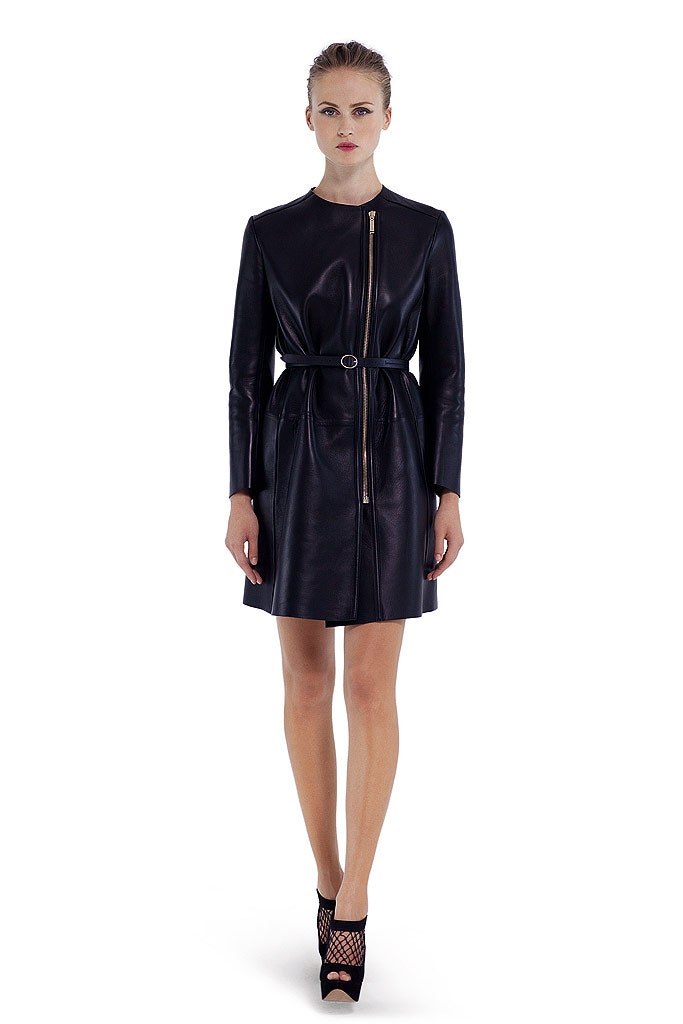 black leather fitted dress and shoes