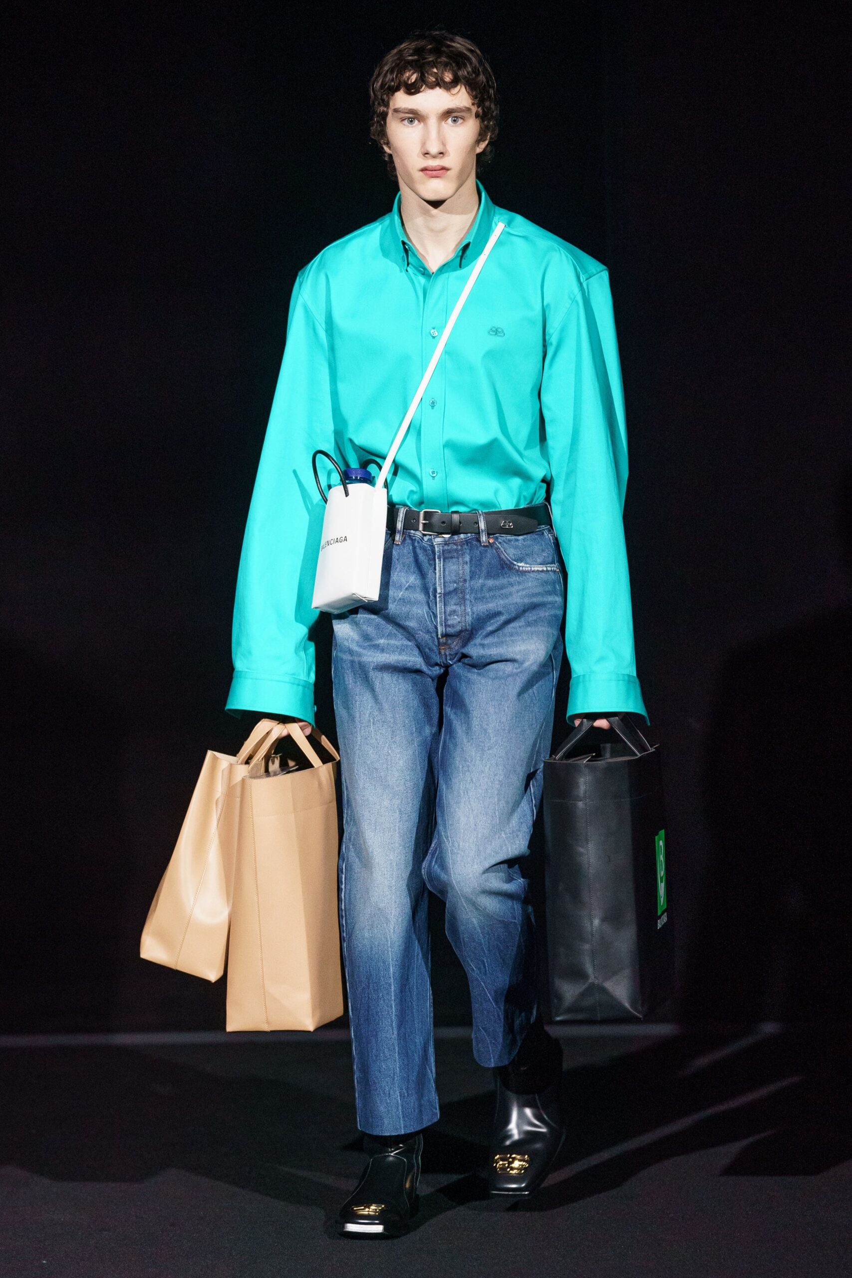 blue cotton shirt and denim pants
