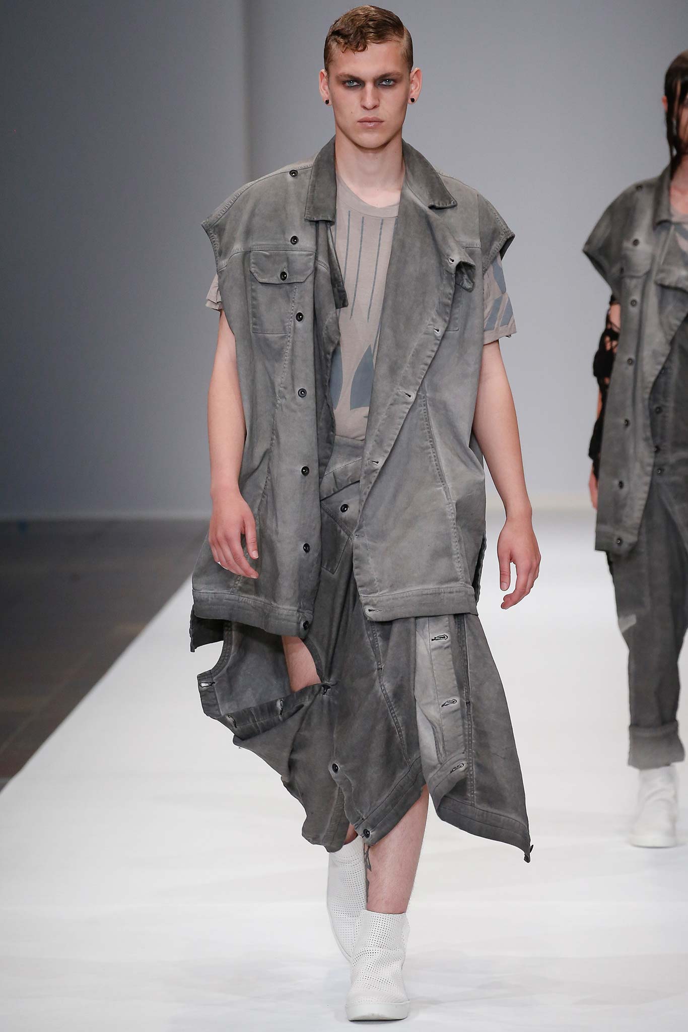 gray denim vest and dress