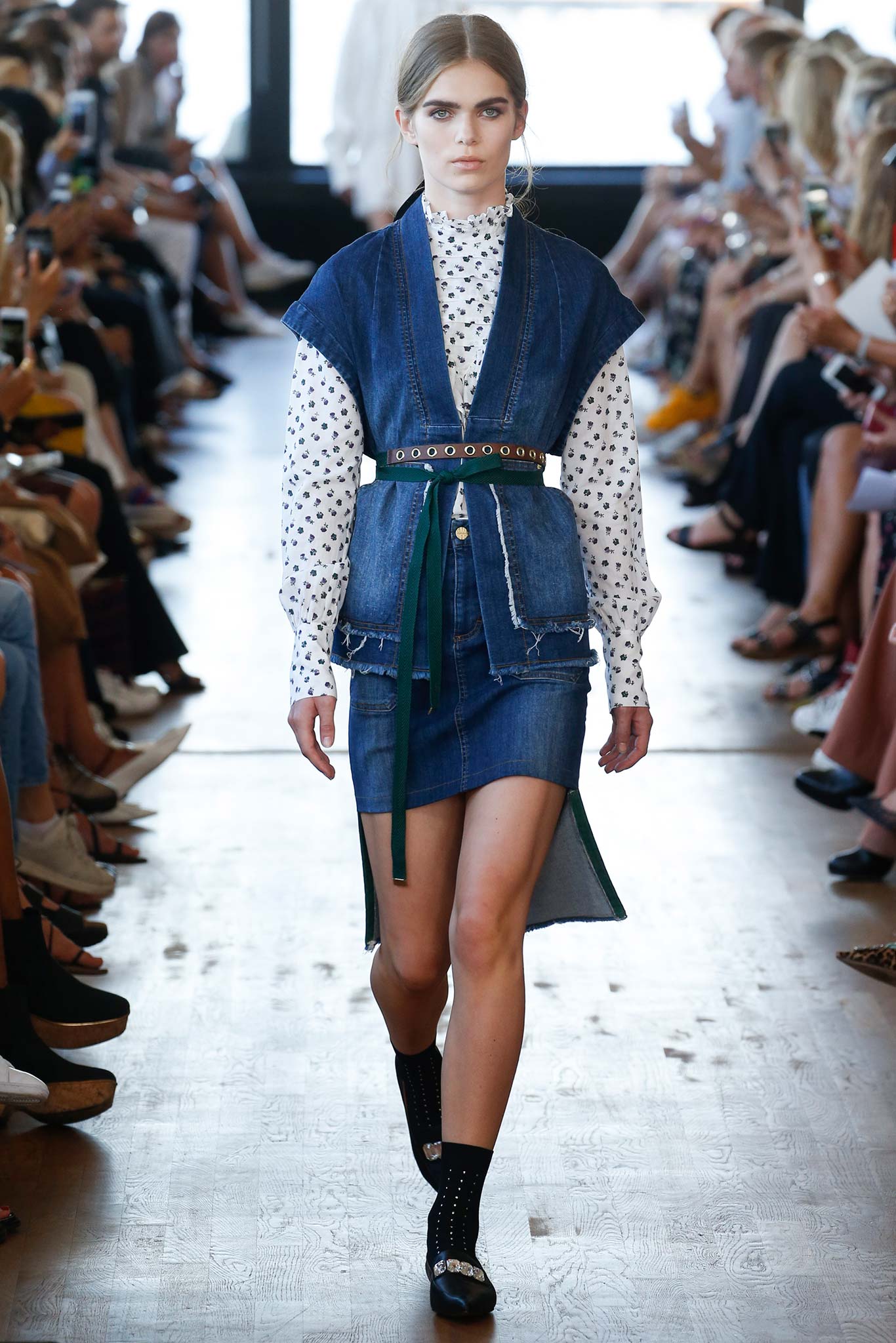 denim vest with polka-dot top