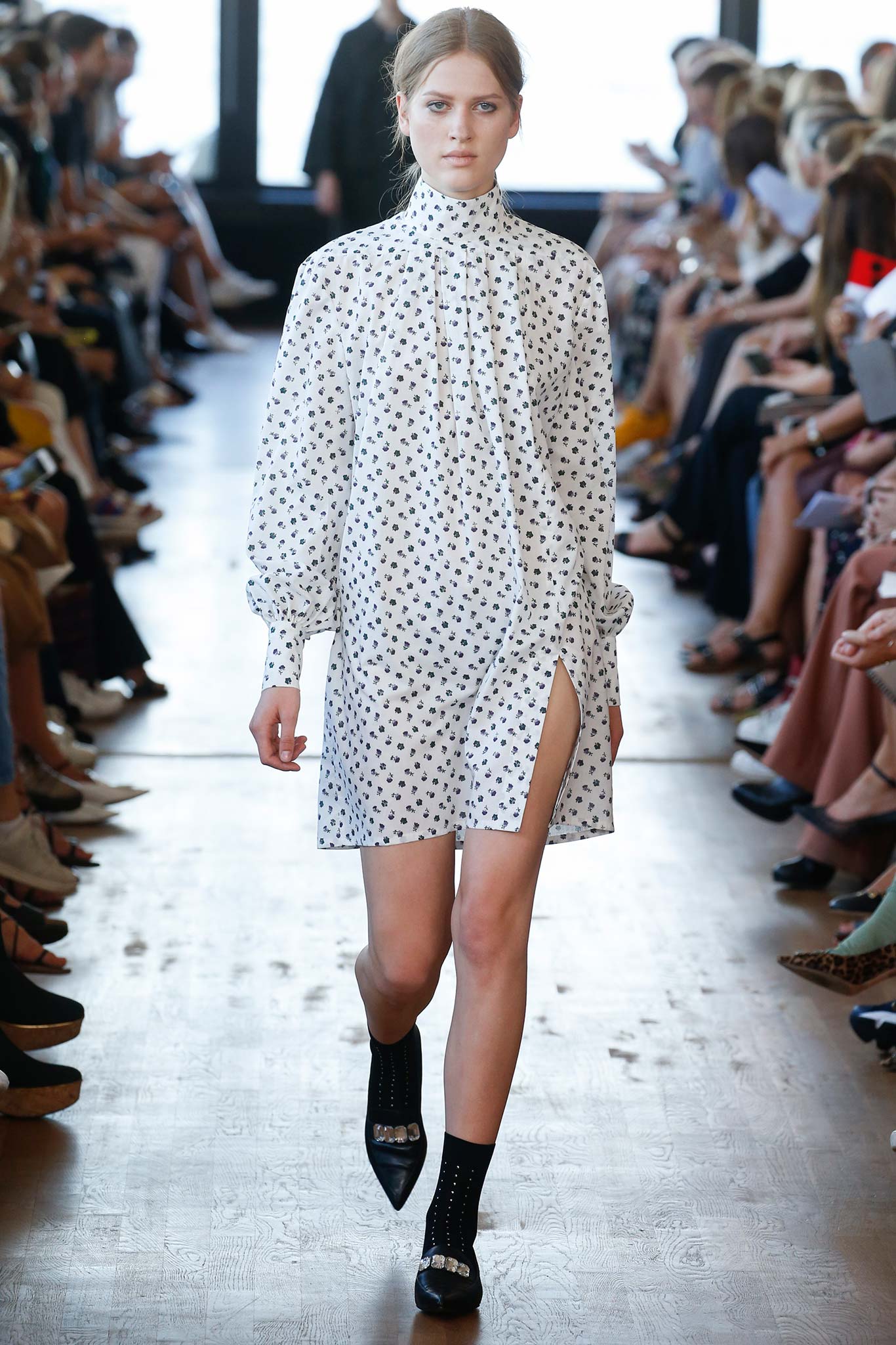 white and black shirt-dress