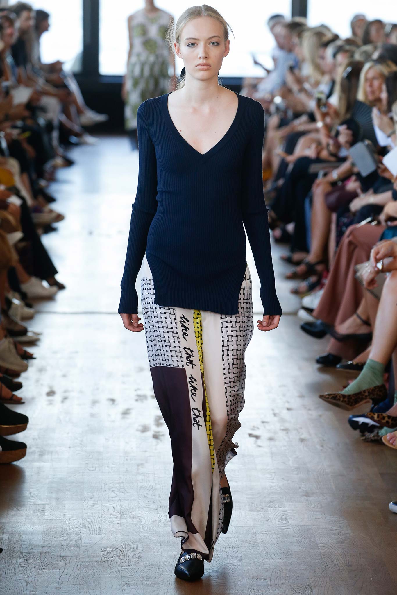 fitted navy top with asymmetric skirt