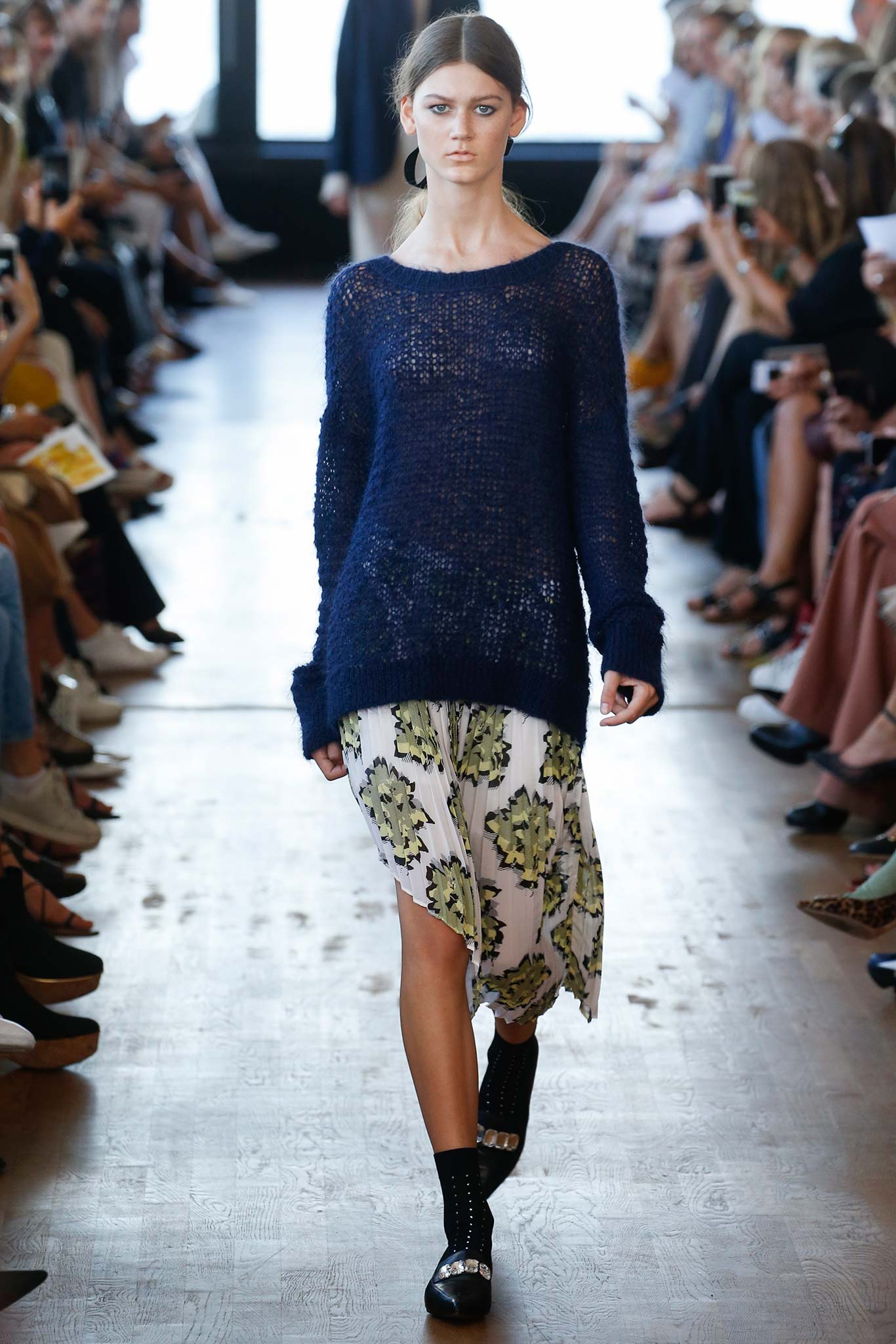 blue cotton long-sleeve scoop-neck relaxed layered sweater