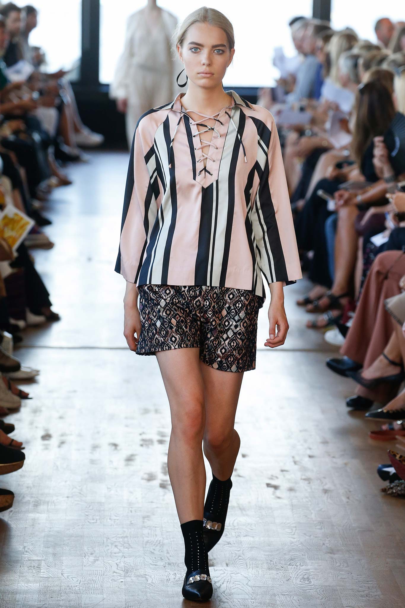 pink striped relaxed top with shorts