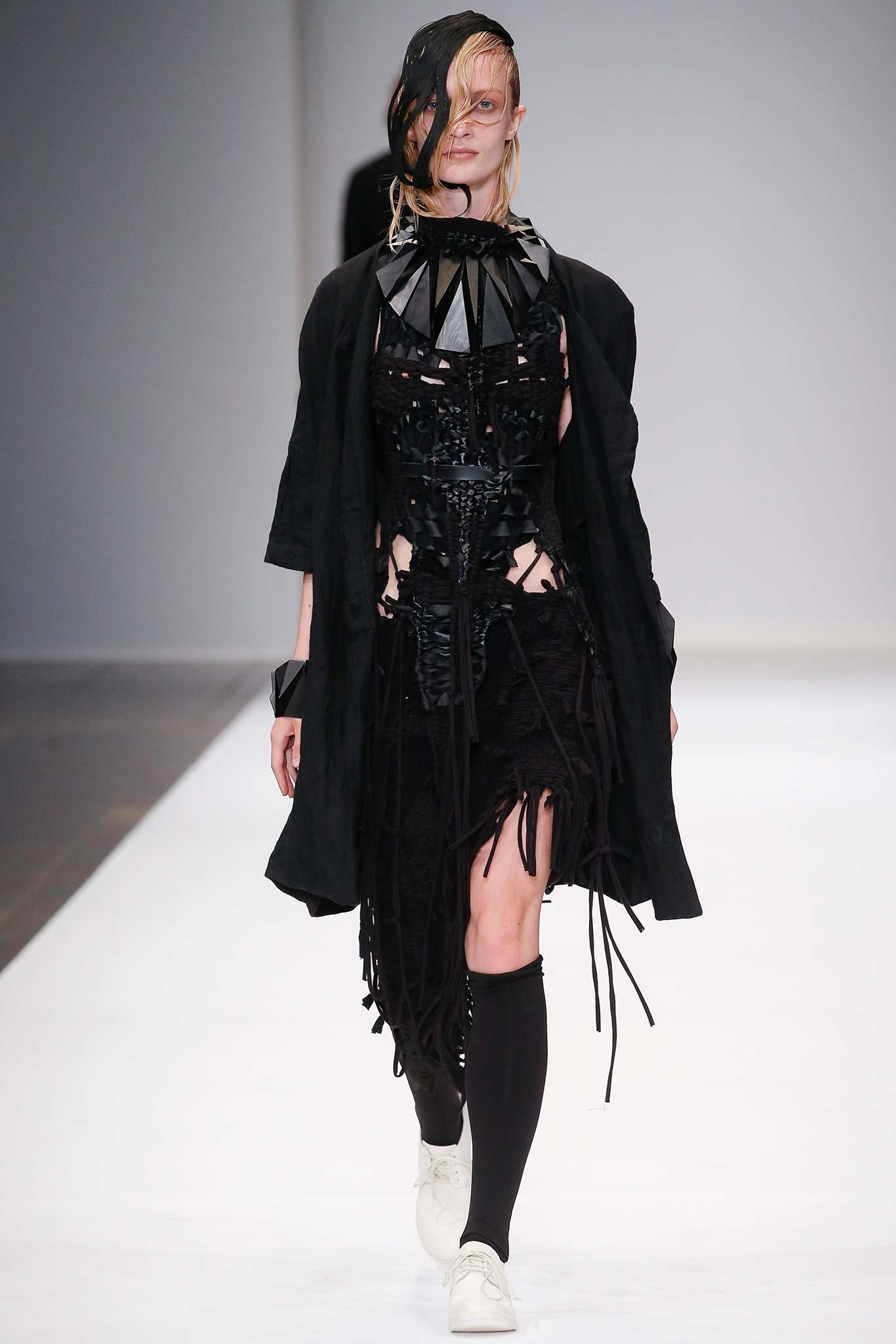 black layered mini dress with coat