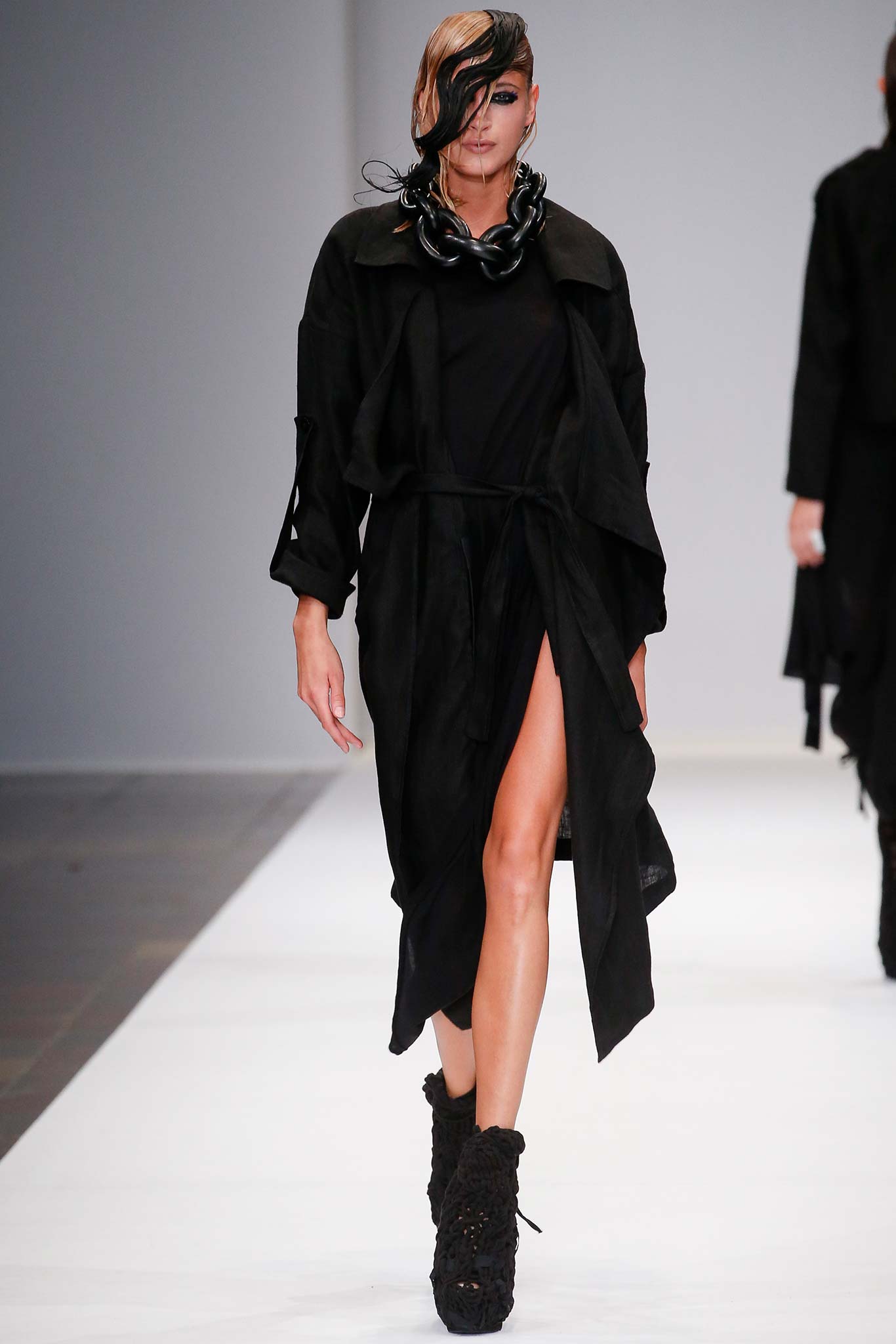 black belted midi dress with boots