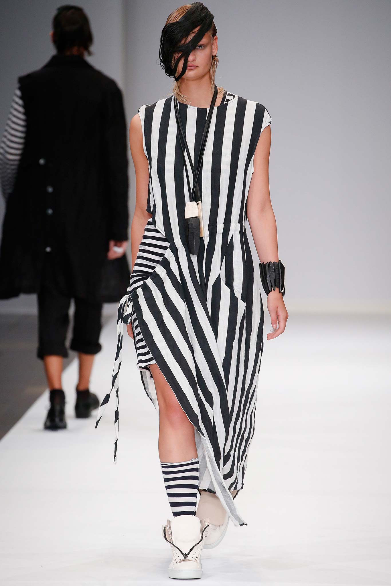 black and white striped midi dress
