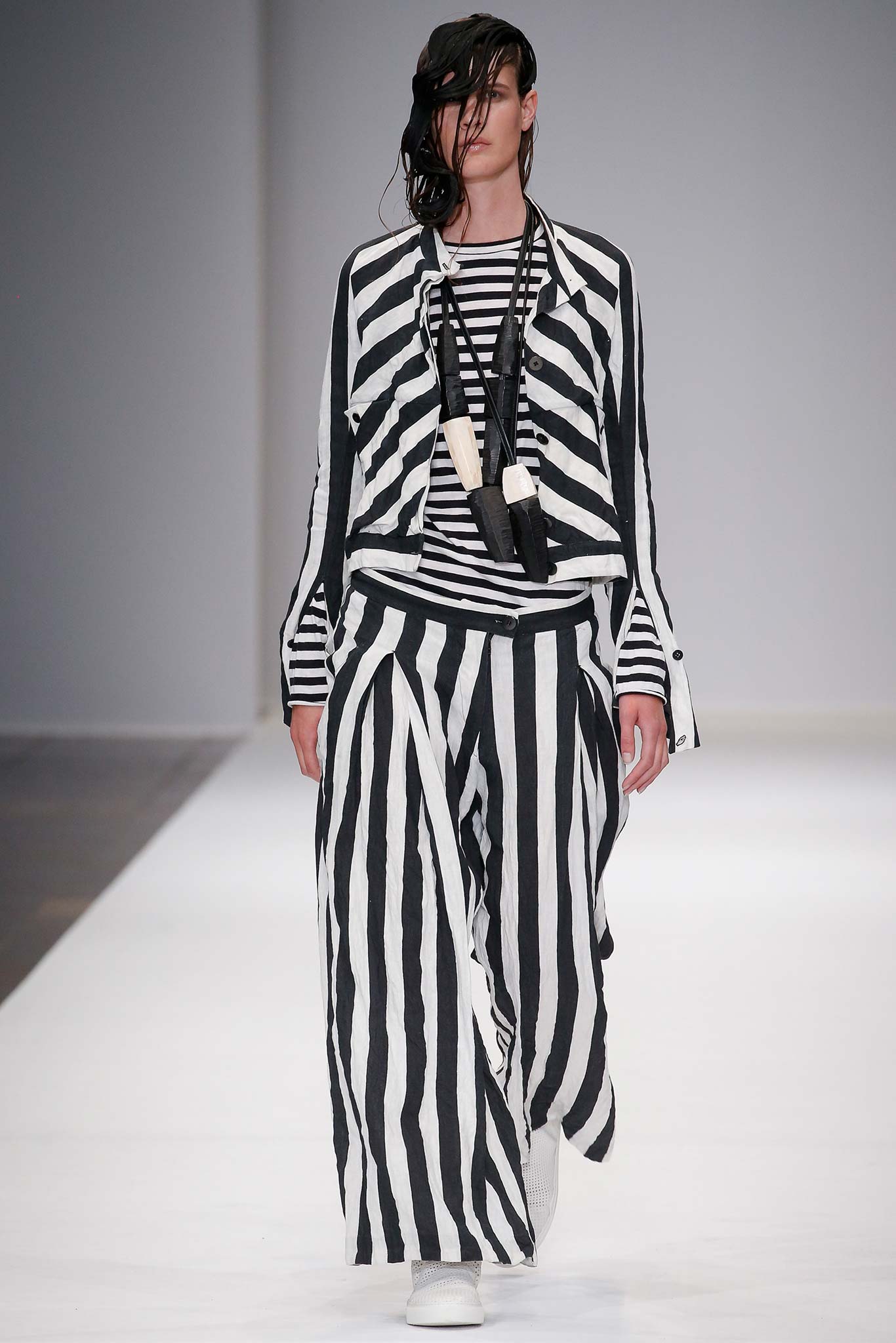 striped black and white outfit