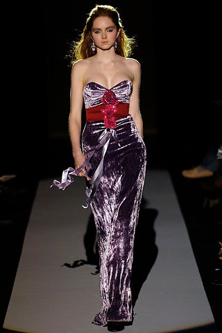 purple velvet strapless gown
