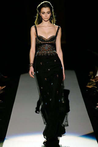 black silk embroidered gown