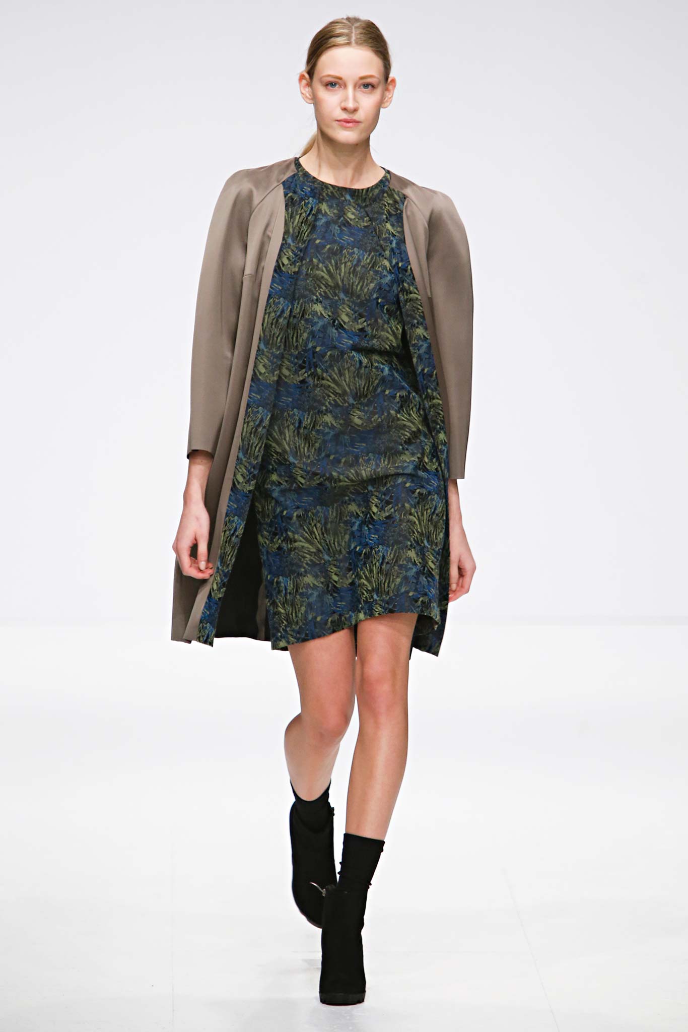 beige wool long-sleeve collared relaxed structured midi coat