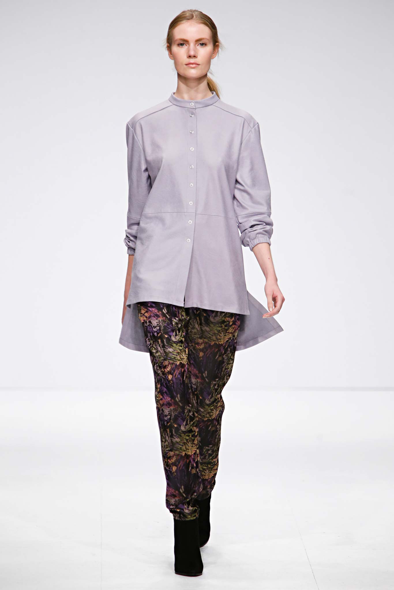 gray relaxed shirt with multi pants