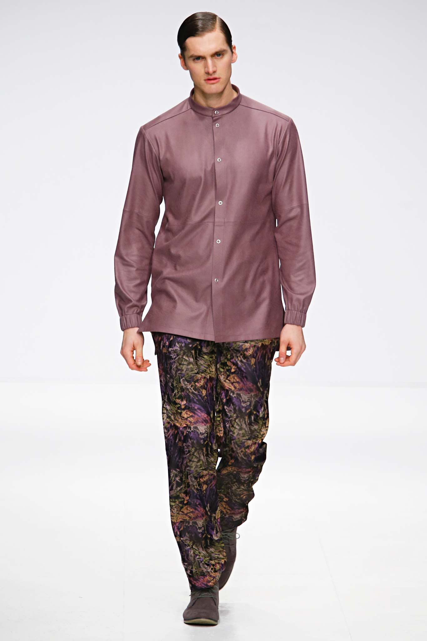 purple silk long-sleeve collared fitted buttoned shirt