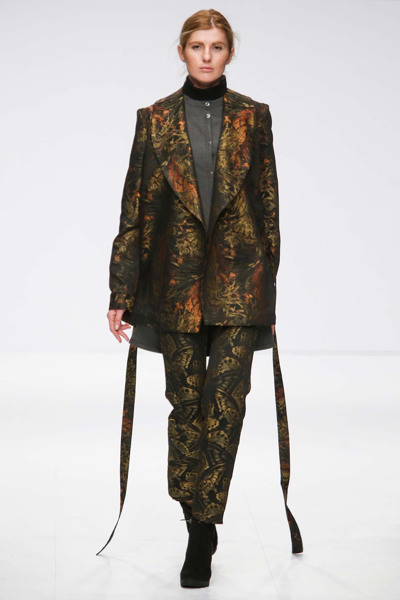 black and gold printed blazer and pants